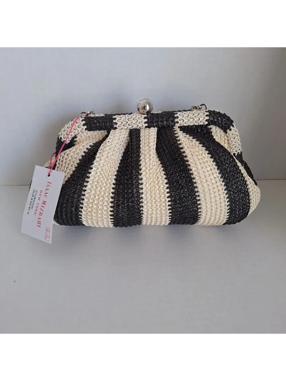 NWT Isaac Mizrahi Striped Woven Clutch Chain Strap Crossbody Bag